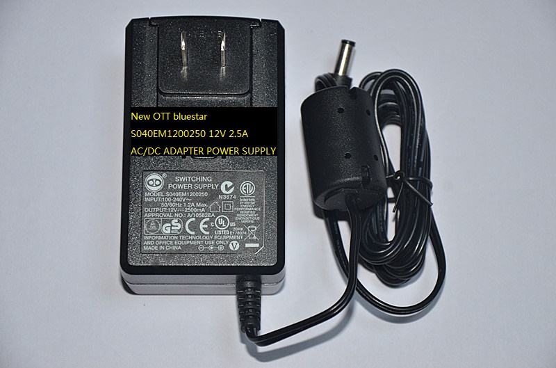 New OTT bluestar S040EM1200250 12V 2.5A AC/DC ADAPTER POWER SUPPLY